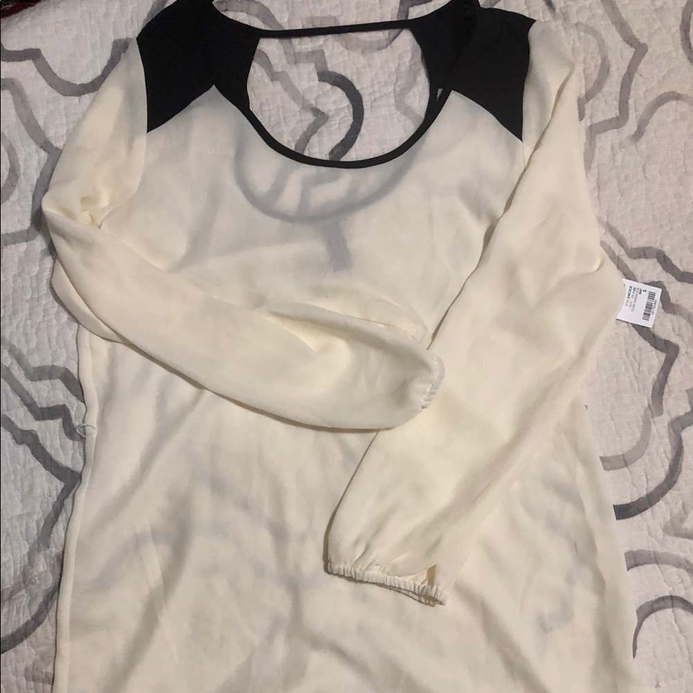 Shear long sleeved blouse cream and black